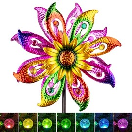 Solar Wind Spinner, 60.6 Inch Outdoor Metal Stake Yard Spinners, Sunflower Garden Outdoor Decor Yard Lawn Art Decor for Patio Kinetic Windmills Unique Gifts for Friends and Family