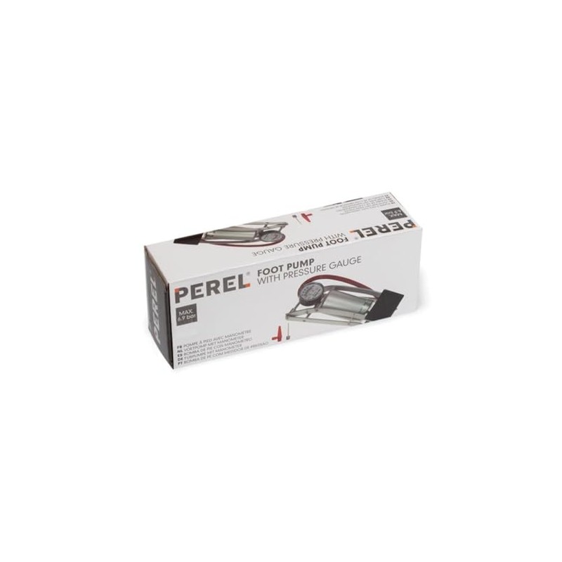 Perel AFP01 Foot Pump and Pressure Gauge, 6.9 Bar Max