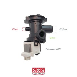 SOS Accessoire Drain Pump 220-240V/50Hz for Washing Machine C00145315, 482000022889 Ariston Hotpoint, Atlantic, Avea, Aya, Bellavita, Bluesky, Brandt