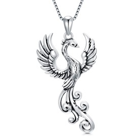 ONEFINITY Phoenix/Dragon/Wolf/Shark/Horse Necklace 925 Sterling Silver Bird Pendant Charm Gift for Women Men Girls Boys, Sterling Silver, No Gemstone