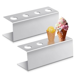 FillTouch 2 Pcs Ice Cream Cone Holder Stainless Steel Waffle Cone Holder with 4 Holes 10.6 x 3.7 x 3.5 Inches Cupcake Sugar Stand Rack Display Cotton Candy for Party Buffets DIY