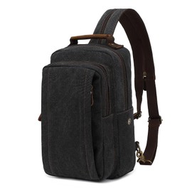 AUGUR Canvas Backapck Sling Bag Crossbody Small Bag Casual Rucksack for Men Women Cycling Hiking Travel, Black, L, Vintage