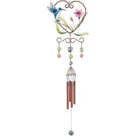 ICE ARMOR 33" Long Blue Hummingbird with Flower Heart Shaped Wind Chime Statue Sculpture Ornament Decoration Garden Decor Ideas for Housewarming, Holidays and Birthdays