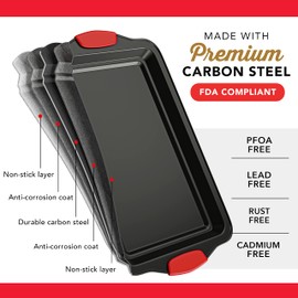 Baking Sheet Set, 2-Piece Large Cookie Sheet Set with Silicone Handles, Steel Baking Pan, Baking Sheets for Oven, BPA Free Nonstick Set, Half Sheet Pans, Black Baking Tray