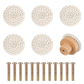 WANGCL 6pcs Rattan Dresser Knobs Handmade Wicker Woven Cabinet Knobs Dresser Handles Drawer Hardware Pulls （Beige）