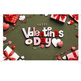 BlissYard Happy Valentine's Day Banner Valentines Party Decorations 71x43 Inches Green Background with Gift Boxes and Heart Backdrop for Photography Holiday Indoor Outdoor Decoration