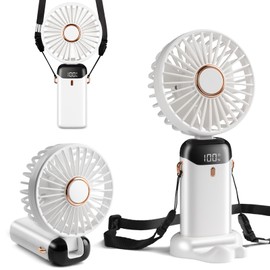 Mini Handheld Fan - 4000mAh Type-C Rechargeable, 5 Speed Adjustable, 90° Foldable & 3-in-1 (Handheld/Neck/Desk) - Digital Display, Portable Small Fan for Women, Makeup, Travel, Office (Snow White)