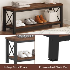 BON AUGURE 2 Tier Shoe Bench with Storage, Wood Metal Entryway Bench, Industrial Shoe Rack Bench for Entrance, Hallway, Mudroom, Bedroom, Indoor (Rustic Oak)