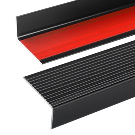 Orechic Black 36" Metal Stair Nosing, Heavy-Duty Aluminum Self-Adhesive Stair Edge Protector for Indoor/Outdoor Stairs, Non-Slip Tread Cover, L- Molding(36 x 0.8 x 1.6 in, 2Pcs)