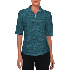 Viracy Zipper Golf Shirts for Woman, 1/4 Zip Up Golf Polo Short Sleeve Hiking Running Yoga Shirts Breathable Lightweight Quick Dry Moisture Wicking Workout Tennis Tops,Blue-Medium
