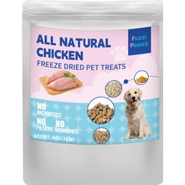 FuzziPawzy Freeze Dried Chicken Treats Toppers, Organic, Single Fresh Raw Ingredient, Pure Balance, Dogs Cats, Natural, Useful for Trainings, Grain Free, Gluten Free, Filler Free (4oz)