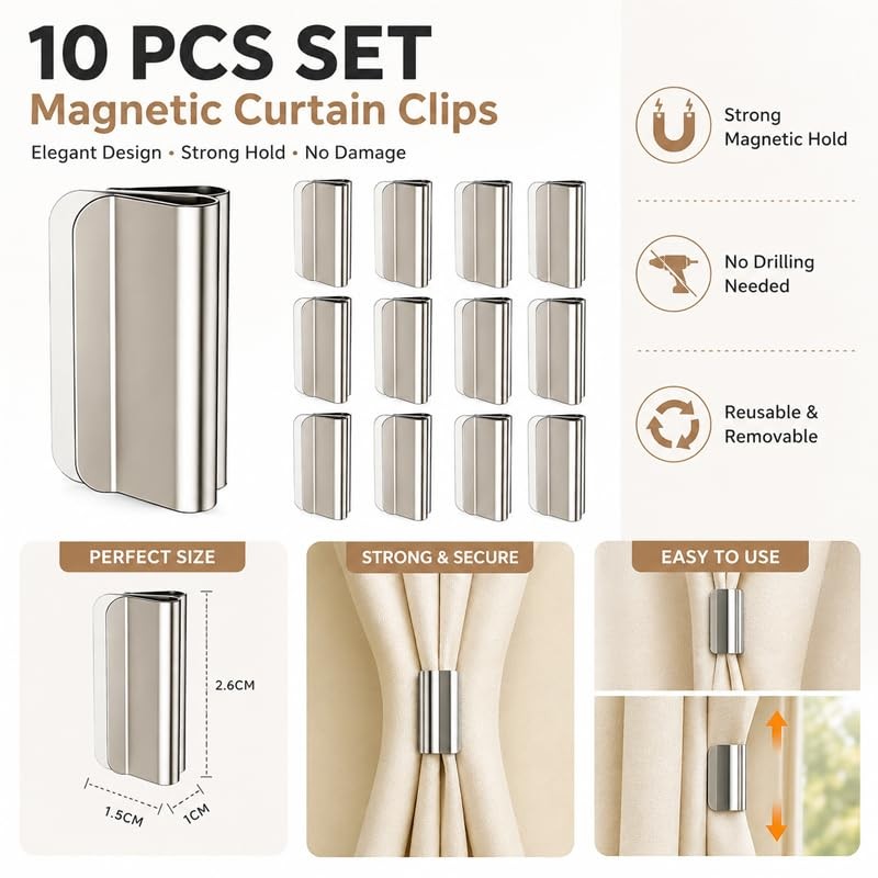 10pcs Magnetic Curtain Clips, Curtain Tie Backs for Home Decor