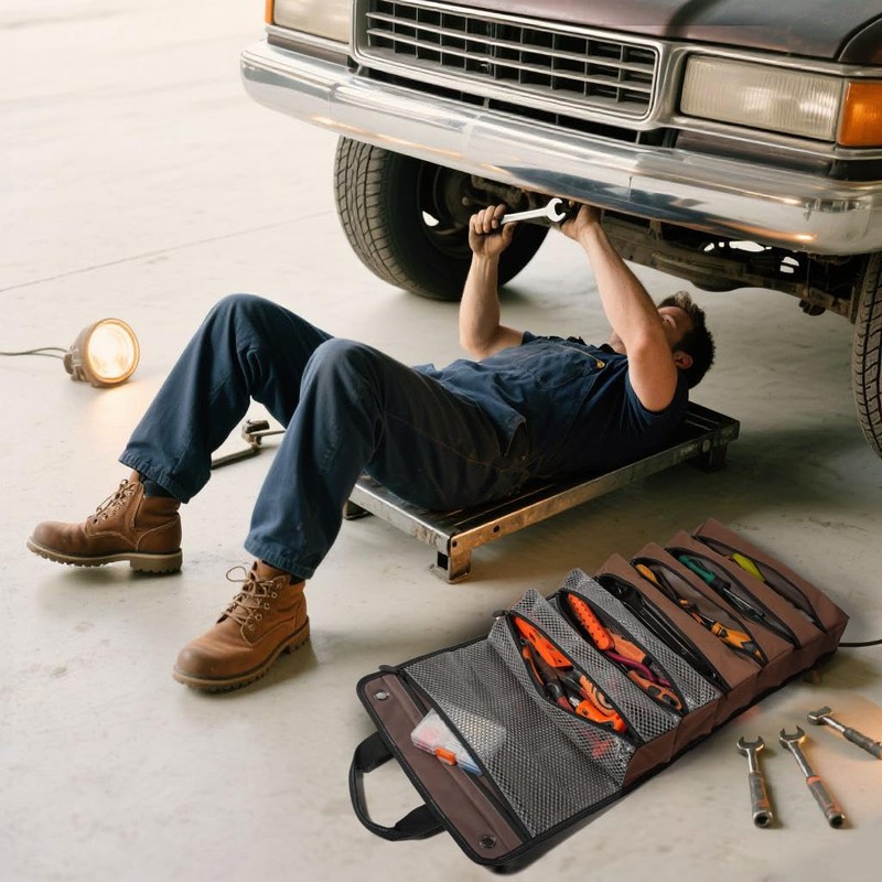 WELKINLAND Heavy-Duty Waxed Canvas Tool Roll, 7-Pockets Tool Wrap Roll,