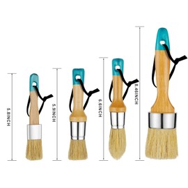 Chalk Paint Brushes for Furniture, Round Paint Brush Set,Wax Brush,Stencil Brushes for Painting or Waxing on Wood,Milk Paint,Home Decor,Natural Bristles,1 Large Oval Brush and 3 Small Round Brushes