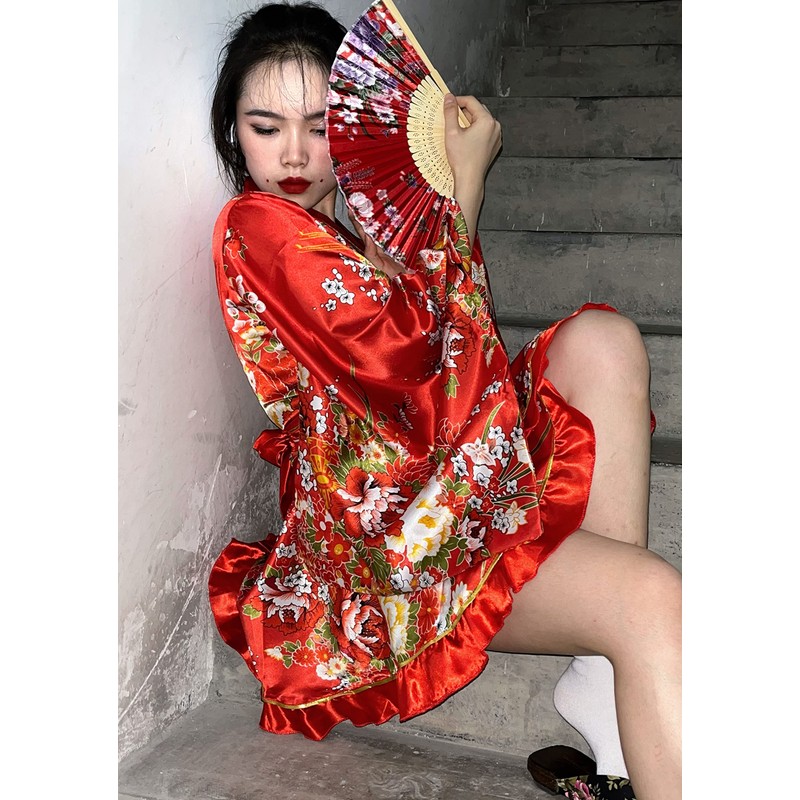 Japanese Anime Women's Dance Kimono Robe Fancy Dress Yukata Silk