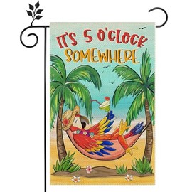 It's 5 o'clock Somewhere Beach Summer Welcome Parrot Birds Double-sided Garden Flags Decoration -12x18 inch