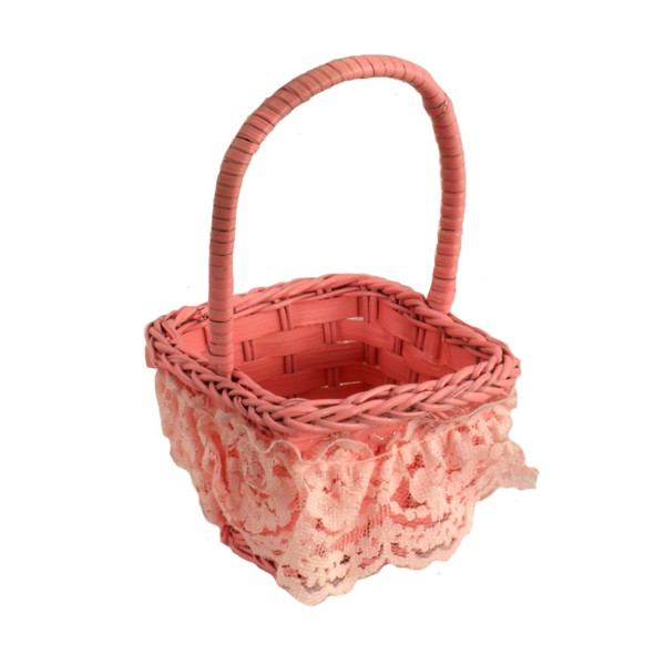 Painted Wicker Basket with Lace Wedding Party Favors Easter Decoration 2pcs/pkg Pink