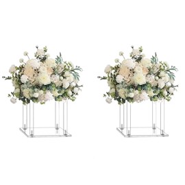 Simprefine 2 Pcs 10 Inches Acrylic Crystal Centerpieces for Wedding Table Decoration Backdrop Flower Stand Clear Column Pillar for Mariage Event Party Floral Décor