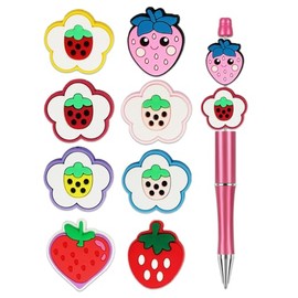 8Pcs Silicone Focal Beads for Pens – Premium Soft, Durable Beads for Custom Pen Making, DIY Craft Projects, and Personalization – Assorted Colors and Designs (Strawberry)