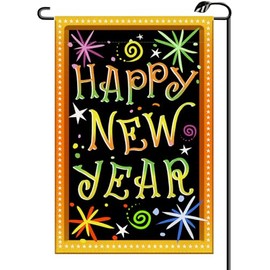 Happy New Year Garden Flag 12x18 Inch Vertical Double Sided New Year Fireworks and Stars Small Flags Farmhouse Outside Decoration For Yard XN07
