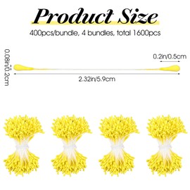 Yellow Long Flower Stamen,1600PCS 2mm Stamens for Flower Making Double Head Handmade Artificial Floral Stamens Pistilos Para Flores Artificial for Christmas Wedding Blossom Making Scrapbook Decoration