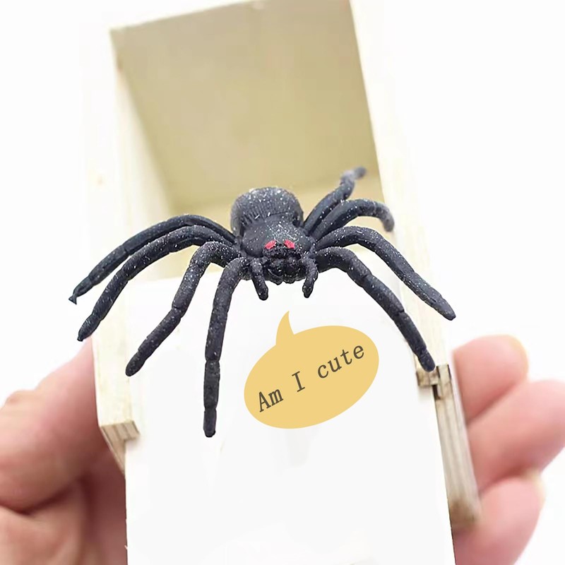 Rubber Spider Trick Box, Handmade Wooden Trick Surprise Box Spider
