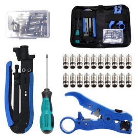TLS.eagle Coax Cable Crimper Kit - Adjustable RG6 RG59 RG11 Coaxial Cable Stripper Pack of 20 F Compression Connectors