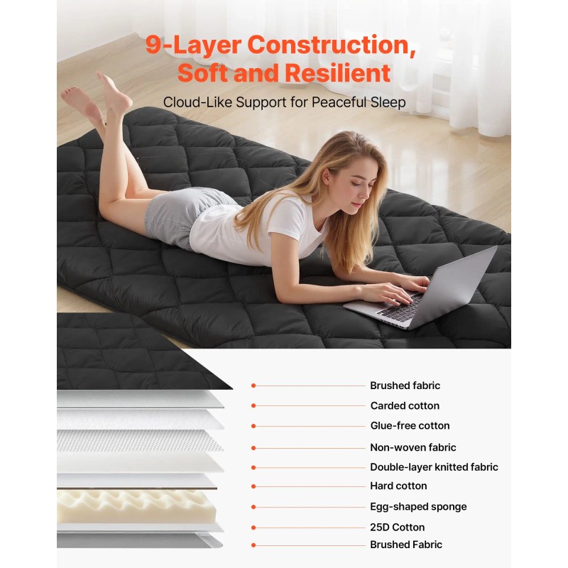 Japanese Tatami Mat Twin Size Foldable Futon Mattress with Fastener