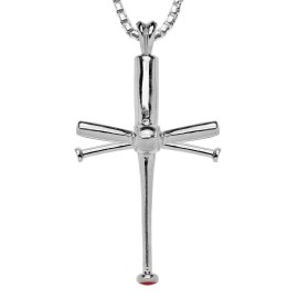 Sporting Faith Baseball Bat Cross in pure Italian Sterling Silver with FREE 24" Chain