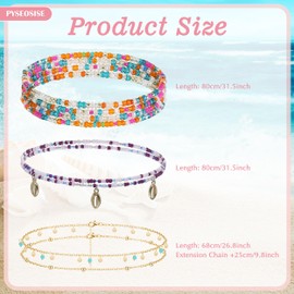 12Pcs Waist Beads for Women, Elastic African Belly Beads Chains, Colorful Layered Waist Chains Bikini Summer Beach Body Chains Jewelry Accessories for Women