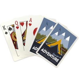 Wallowa Lake, Oregon, Say Yes to Adventure (Tent), Vector Style (52 Playing Cards, Poker Size Card Deck with Jokers)