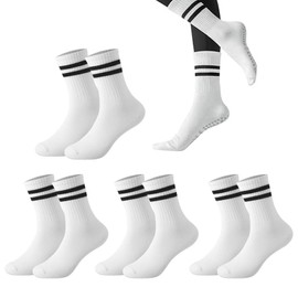 TUONYIS 4 Pairs Yoga Grip Socks Women, Non-Slip Yoga Trampoline Socks for Women Pilates Grips Yoga Socks for Home Ballet Sport Fitness. (UK, Alpha, One Size, Regular, Regular, white)