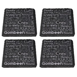 Irish Slang Square Printed Slate Drink Coasters Set of 4 with Funny Irish Phrases by Lifeforce Glass