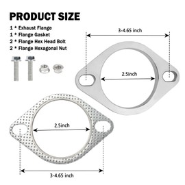 2.5 Inch Exhaust Flange Gasket Kit,Premium Stainless Steel Automotive Replacement Exhaust Flanges,Exhaust Repair Kit with Exhaust Manifold Gasket,Exhaust Bolts,Hexagon Nuts (2.5 Inch)