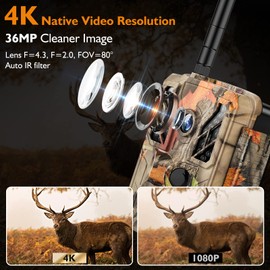 ROMELUCE Trail Camera 4K 36MP Game Camera with 0.1s Trigger, Motion Activated Hunting with Night Vision Waterproof, 120 Degree Wide-Angle for Wildlife Monitoring