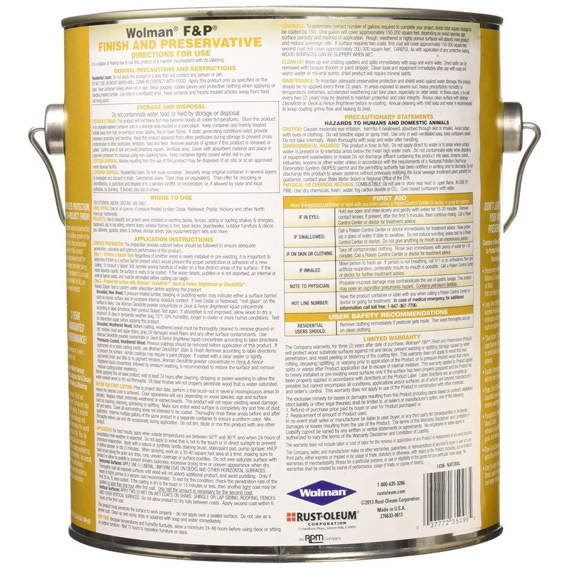 Rust-Oleum Wolman F&P 14396 Natural Finish and Preservative
