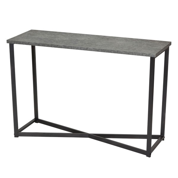 Household Essentials Jamestown Console Sofa Table Rustic Slate Concrete and Black Metal