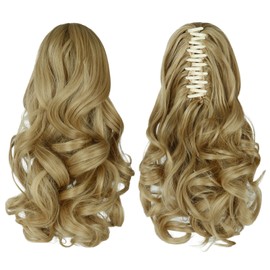 HEWEICSY Ponytail Extension, Clip on Ponytails for Women, 12" Claw Clip in Short Curly Wavy Pony Hair Extension for Women - Light Honey Blonde