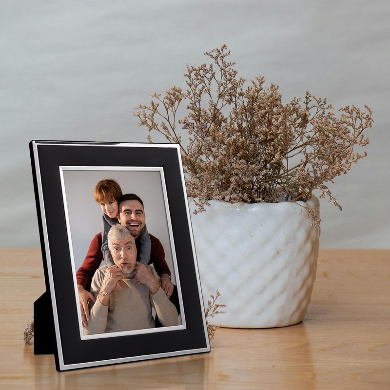 Frametigo Silver Plated Black Photo Frame – Fits Photo Size