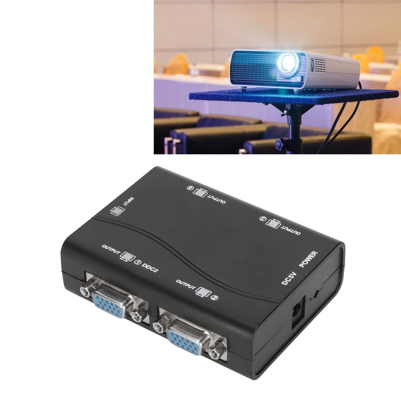 VGA Splitter,1 in 4 Out,250MHz 1920x1440 Monitor Screen Distributer,USB Powered