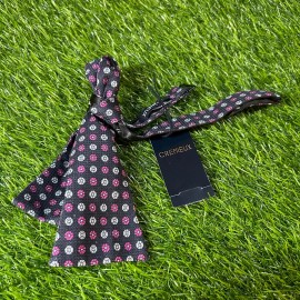 Cremieux Silk Bow Tie Floral Dot Pattern Self Tie Navy Pink White Mens NWT $39