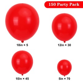 APLANET 150pcs Red Balloons Different Sizes 18 12 10 5 Inch, Latex Balloons for Red Themed Birthday Wedding Baby Shower Party, Grad Anniversary Supplies, Arch Kit Decoration