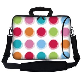 Meffort Inc 17 Inch Neoprene Laptop Bag with Extra Side Pocket, Soft Carrying Handle & Removable Shoulder Strap (Polka Dots)