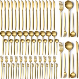 60 Pieces Stainless Steel Silverware Set, Flatware Cutlery Set Service for 12, Tableware Cutlery Set Include Knife Fork Spoon Set, Utensils for Home, Restaurant, Hotel, Dishwasher Safe (Gold)
