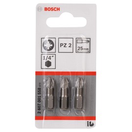 Bosch Professional Bit Extra-Hart für Pozidriv-Kreuzschlitzschrauben (PZ2, Länge: 25 mm, 3 Stück), 2607001558