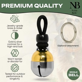 Noble Bells Hand Made in USA, Extra Loud Cat or Dog Collar Bell, designed for pet tracking, potty training, and outside use, large