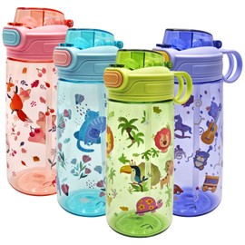 dididudi Water Bottle With Straw,550ml Leakproof Cute Cartoon Kids Water Bottle With Straw & Handle for School Picnic Travel, Gift for Girls Boys (green)