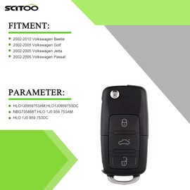 SCITOO 2 X Key Fob Shell Case for V-olkswagen for B-eetle for G-olf for J-etta for P-assat for C-C for E-os for G-TI for R-abbit 1998-2011 HLO1J0959753AM HLO1J0959753DC NBG735868T