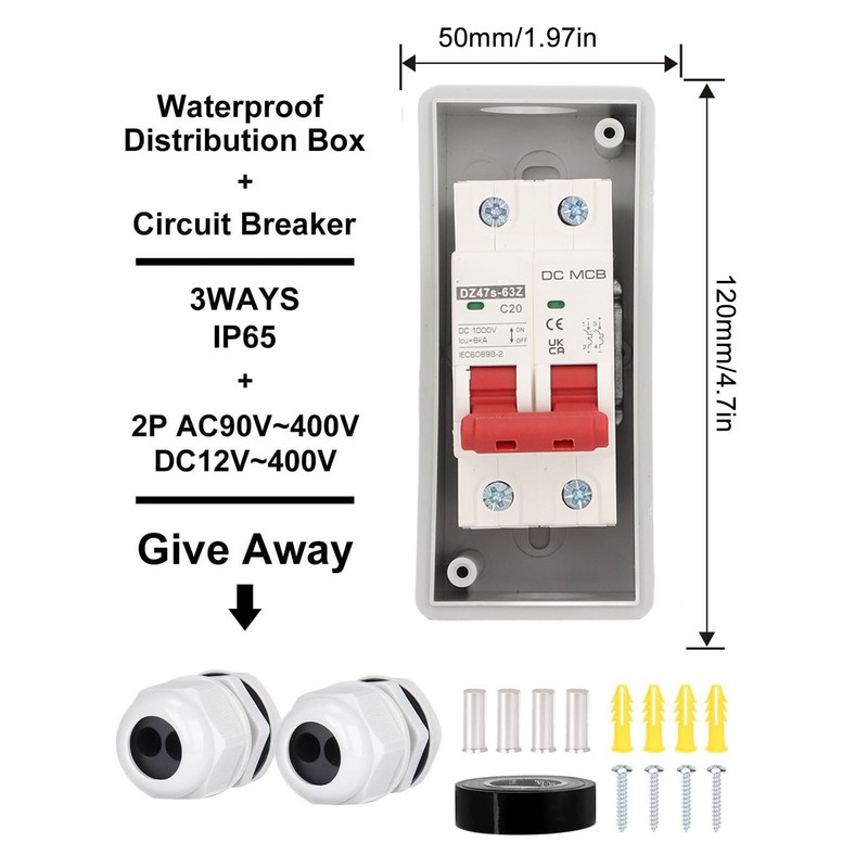2P Miniature Circuit Breaker IP65 Waterproof Disconnect Switch for Solar