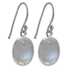 I-be, Rainbow Moonstone Gemstone Earrings Oval 925 Silver Length 3.5 cm in Gift Box 397912 g S, Sterling Silver, Moonstone